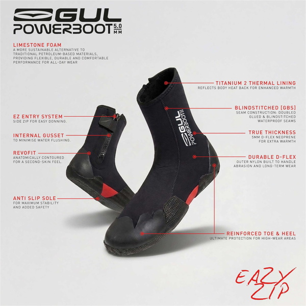 2026 GUL 5mm Power Round Toe Easy-Zip Neoprenstøvle BO1306-B8 - Black